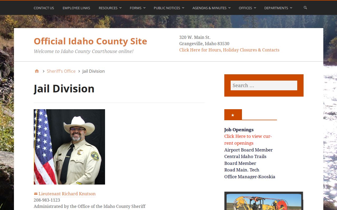 Idaho County arrest and jail division information