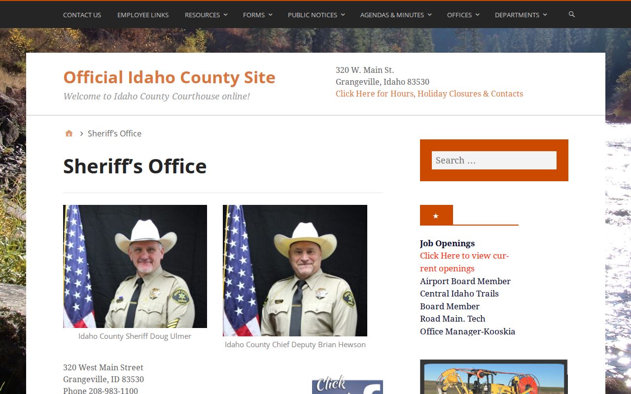 Idaho County Sheriff criminal records and inmate access contacts