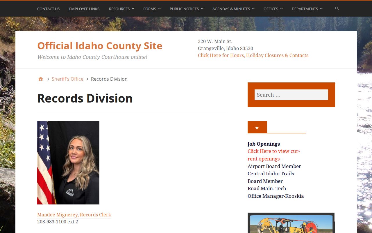 Idaho County Sheriff written records request instructions