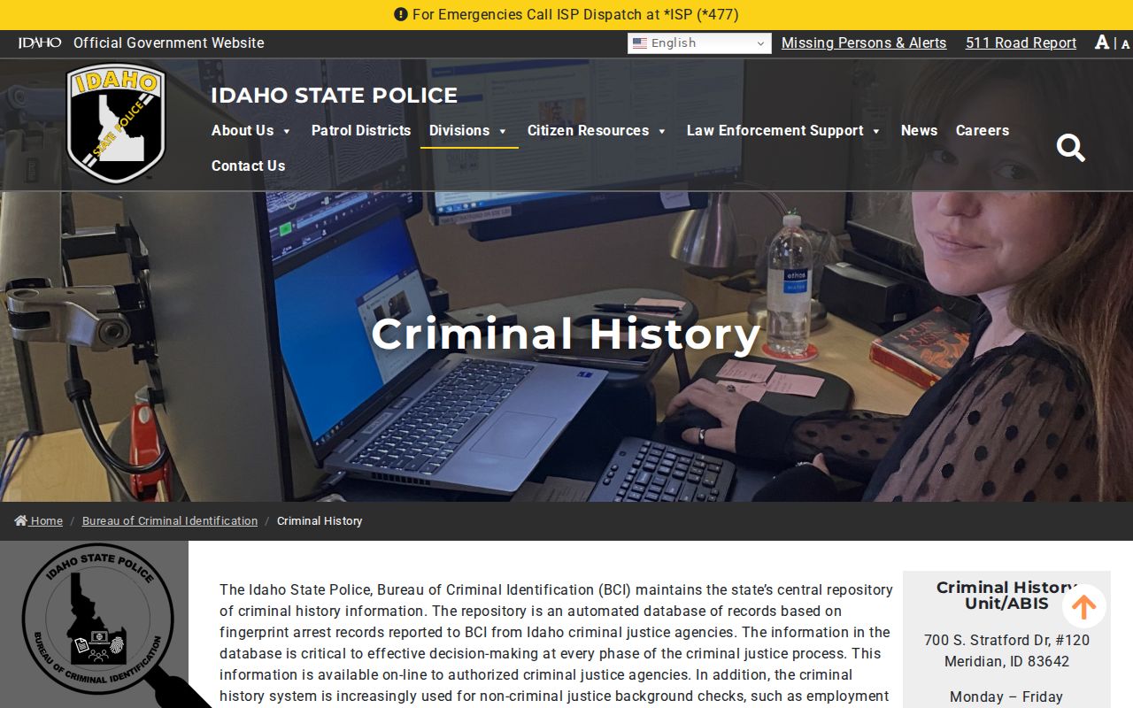 Idaho County criminal history repository information from BCI