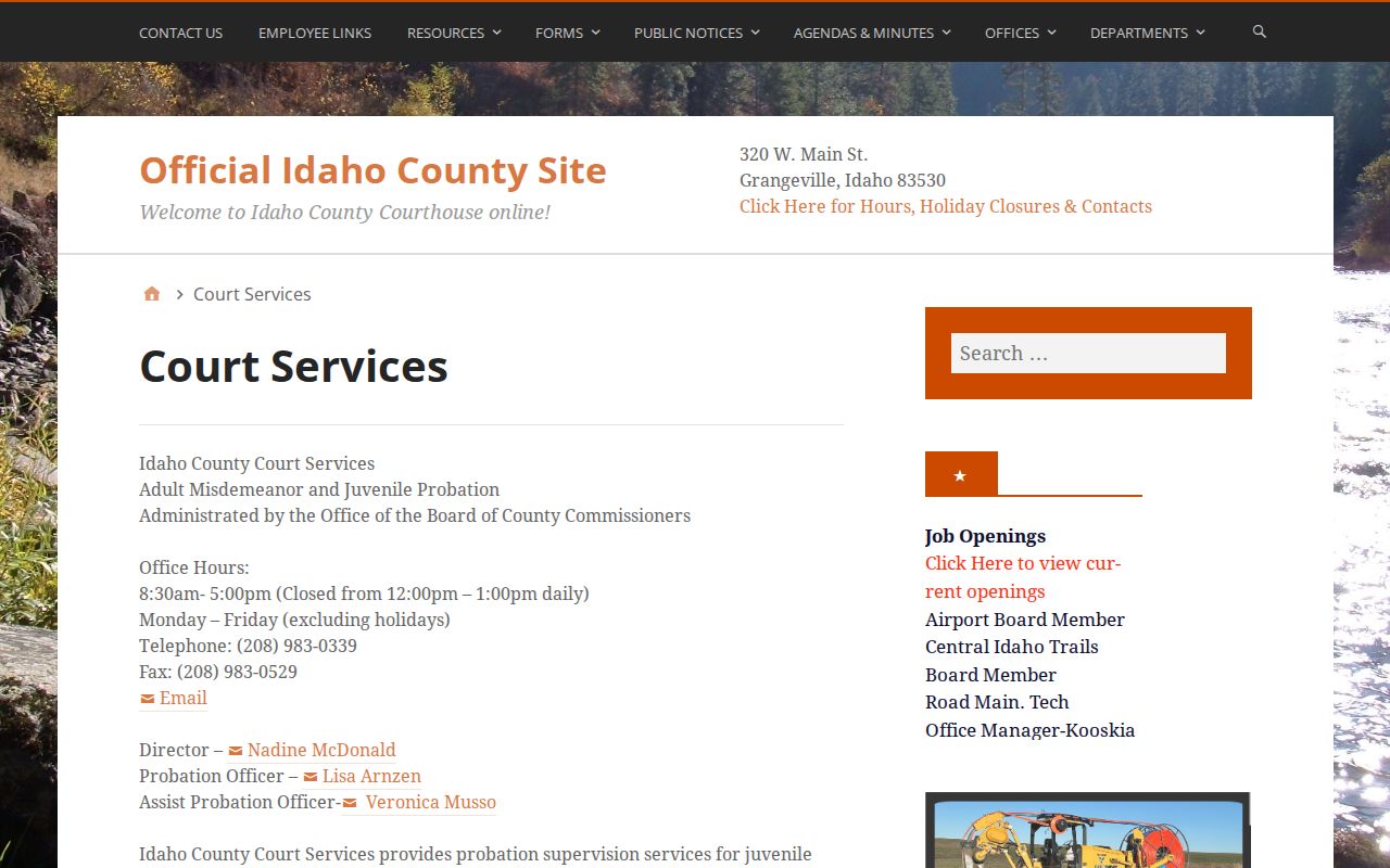 Idaho County criminal supervision records at Court Services