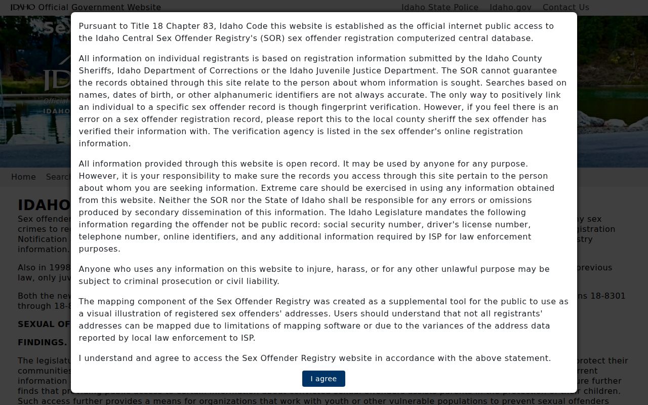 Idaho County sex offender registry acknowledgment and warning