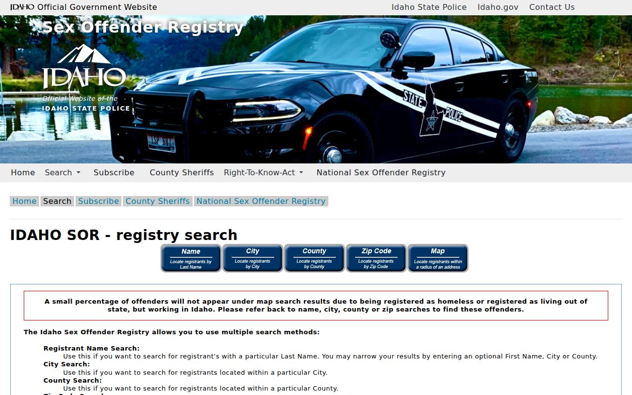 Idaho County sex offender lookup search tabs